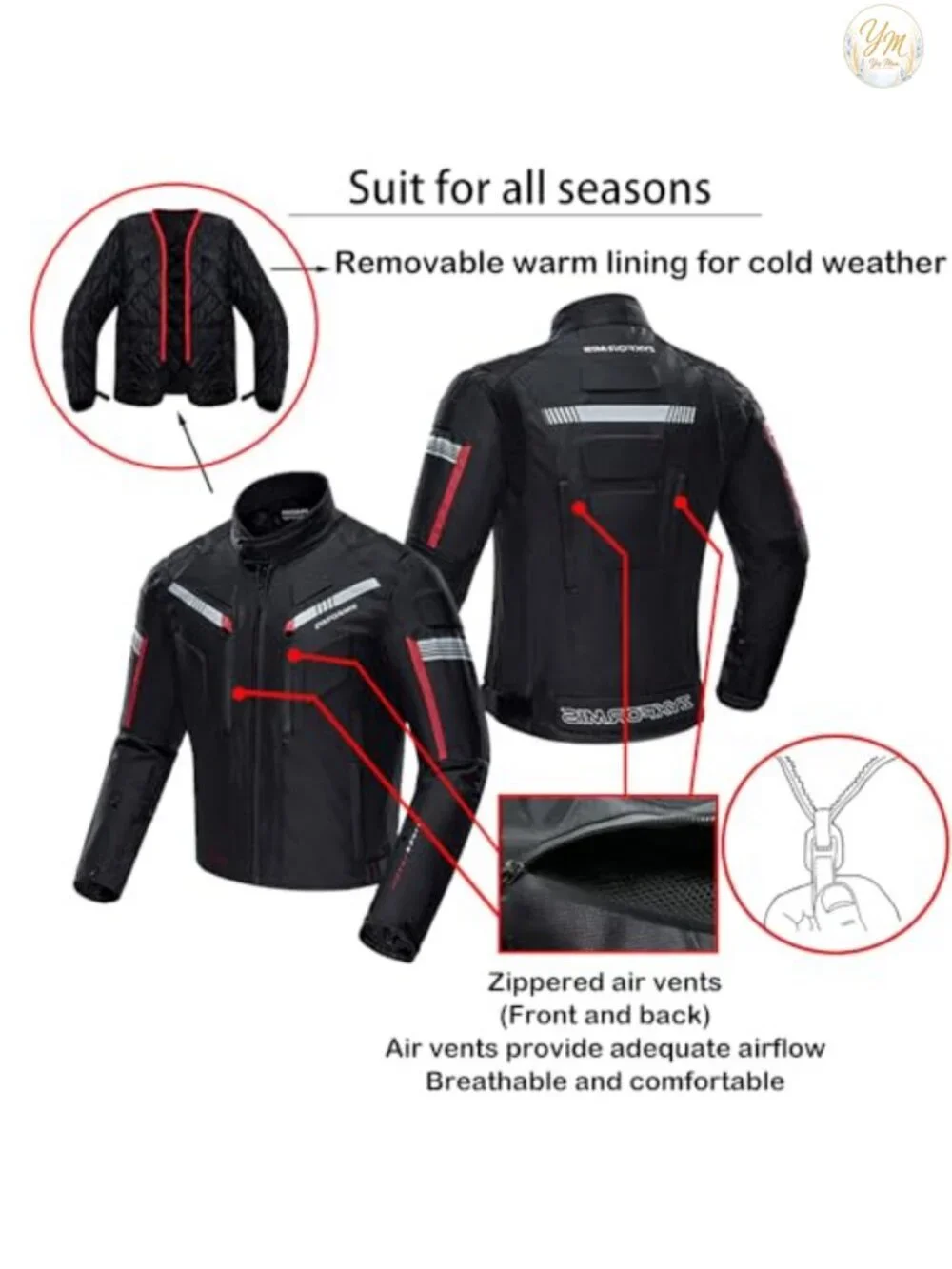 Motorcycle Jacket Men Removable CE Armor 600D Oxford Waterproof Windproof All